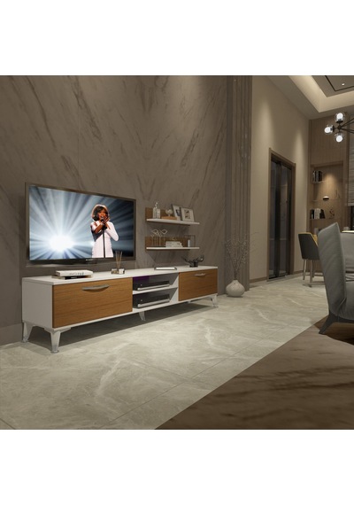 Decoraktiv Eko 4 Slm Dvd Silver Tv Ünitesi Tv Sehpası Beyaz - Ceviz