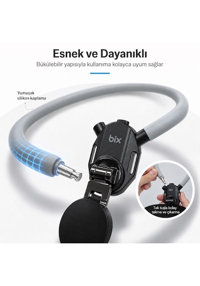Bix Tch07 Manyetik Boyun Askılı Telefon Tutucu Aksiyon Kamera Uyumlu 360 Ayarlanabilir Vlog Ve Pov Çekim Aparatı Siyah