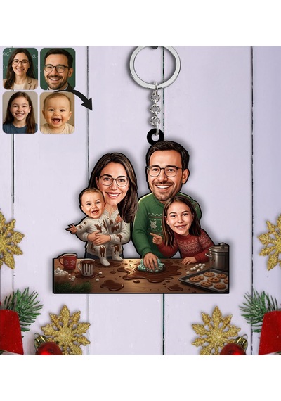 Bk Gift Kişiye Özel Aile Yılbaşı Karikatürlü Ahşap Anahtarlık -8, Yeni Yıl Hediyesi, Yılbaşı Hediyesi Kobitmeyencom35799 Bk Gift