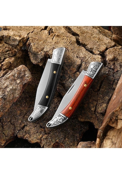 Valkyrie Mini Çelik İşlemeli Katlanır Outdoor Cep Kamp Bıçağı Şık Tasarım, Taşıması Kolay Ahşap Siyah Siyah