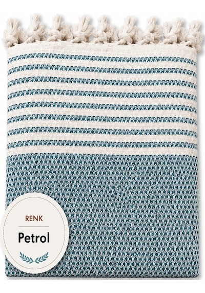 Pamuklu Kaymaz Hasır Dokuma Koltuk Örtüsü 180x220 - Petrol