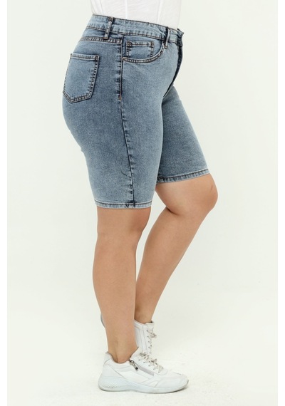 Cedy Denim Kadın Büyük Beden Yüksek Bel Likralı Slimfit Jeans Şort-c606 001
