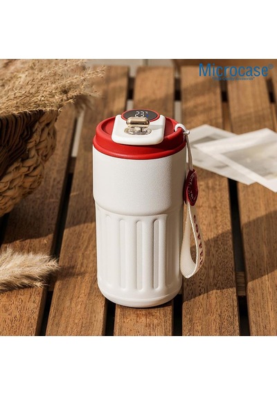 304 Paslanmaz Çelik 450 Ml Bilek Askılı Derece Göstergeli Termos Bardak Mug - Al5024 Krem Çok Renkli