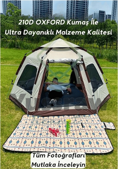 6 Kişilik Otomatik Çadır 280x240x155 Cm Çadır Çantalı Çadır - Su Geçirmez Çadır Sineklikli Çadır Çok Renkli
