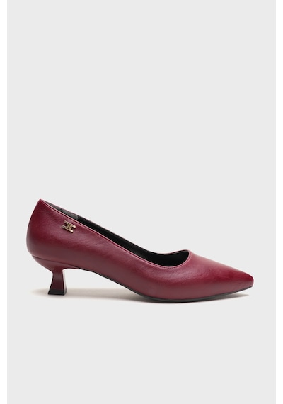 Alewomen Bordo Deri 5 Cm Alçak Topuk Doss Sivri Burun Stiletto Kadın Ayakkabı Bordo