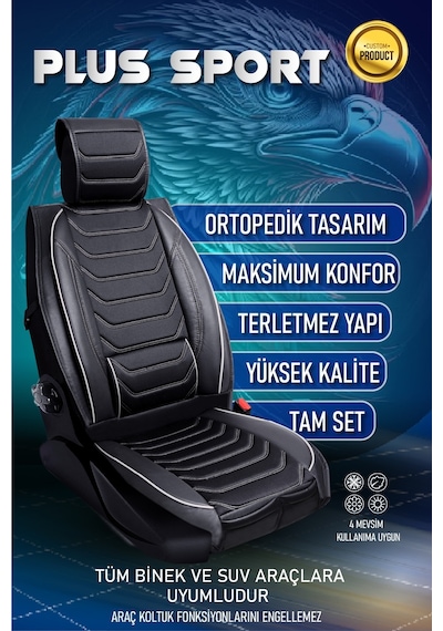Renault Kadjar Uyumlu Lüx Deri Oto Koltuk Kılıfı Ön Arka Set Siyah Beyaz Sport Serisi Fs