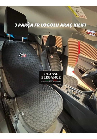 Seat Leon Fr Logolu Oto Koltuk Kılıfı Sırt Destekli Minder Classe Elegance Ön İkili +arka Oturma Set Siyah