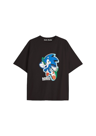 Kalic Studio Unisex Bay Sonic Desenli Siyah Yazlık T-shirt Siyah-217