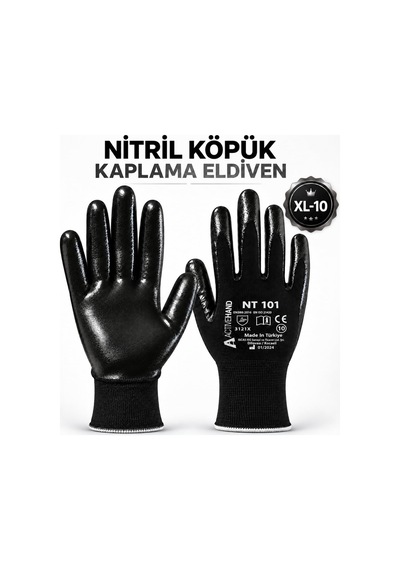 Nitril Kaplama Siyah İş Güvenlik Eldiveni 10 Xl Beden Double Nitril Polyester İnşaat Sanayi Eldiveni Diğer