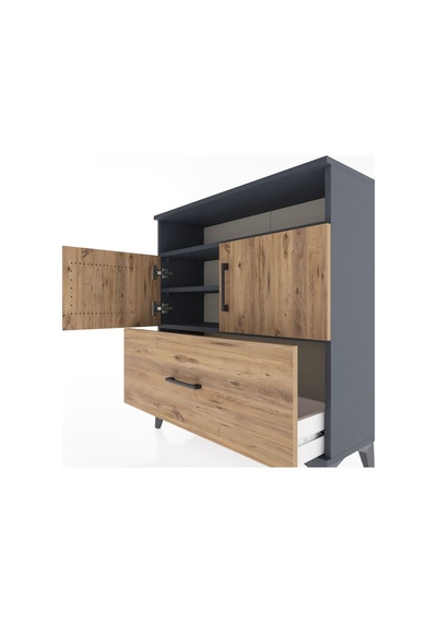 Arges Şifonyer 3 Raflı Tek Çekmeceli 2 Kapaklı 88x30x96 Antrasit-çam Antrasit