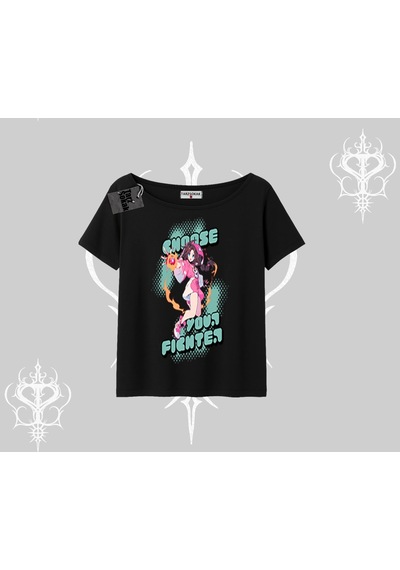 Startmore Startmore Kayık Yaka Tshirt Oversize Anime Kız Desenli Japon Stil Siyah