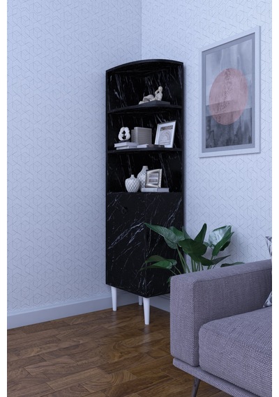 Dekoratif Köşe Rafı, Çok Amaçlı Raf, Salon Rafı Siyah