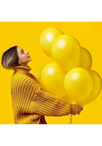 25 Adet Parlak Metalik Sarı Balon Helyum Gazı Uyumludur Vıp 25 Pcs Shıny Metallıc Yellow Balloon Sarı