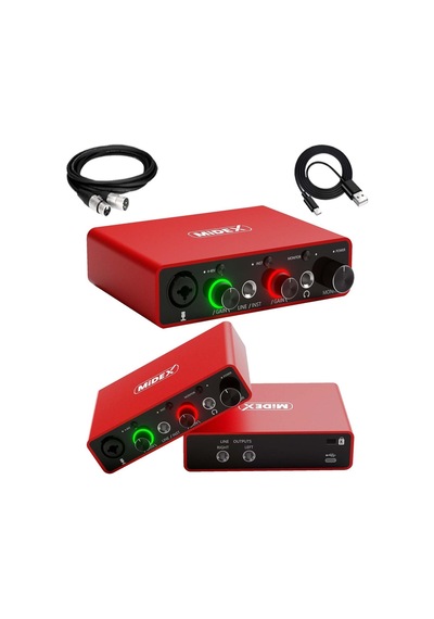 Midex Special Paket-2 Stüdyo Ekipmanları GLX-700RD Ses Kartı CX1 Mikrofon Kulaklık Stand