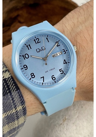 Q&Q QCG21206 Soft Mavi Su Geçirmez Çift Takvimli Unisex Kol Saati