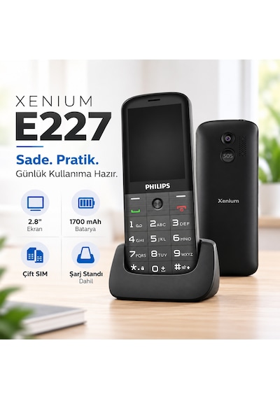 Philips Xenium E227 Kameralı Çift SIM Kartlı Tuşlu Cep Telefonu Siyah