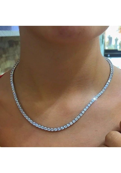 Gümüş 3,2 Mm 40 Cm Pırlanta Montür Su Yolu Klasik Kolye Altın - Gümüş