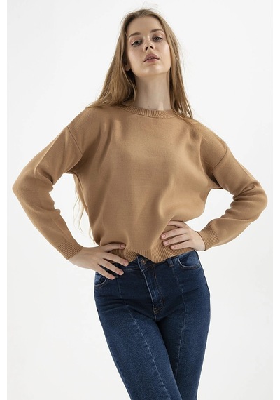 Fashion Frends Kadın Düşük Omuzlu Kazak Bej