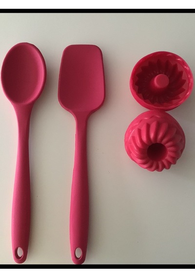 Pink Rose Bybirgül Silikon Spatula & Kaşık & Muffin Kalıbı Kırmızı