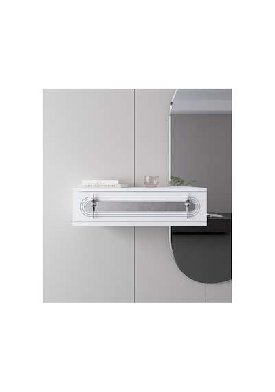 Işık 70cm Duvara Monte Kapaklı Raflı Modern Dresuar Beyaz-gümüş Beyaz-gümüş