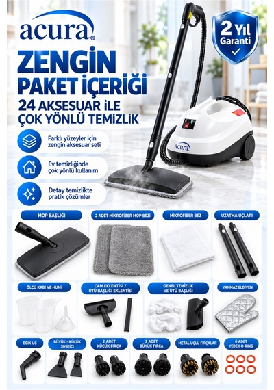 Ac-130 Pro 24 Aksesuarlı Profesyonel Buharlı Temizleyici