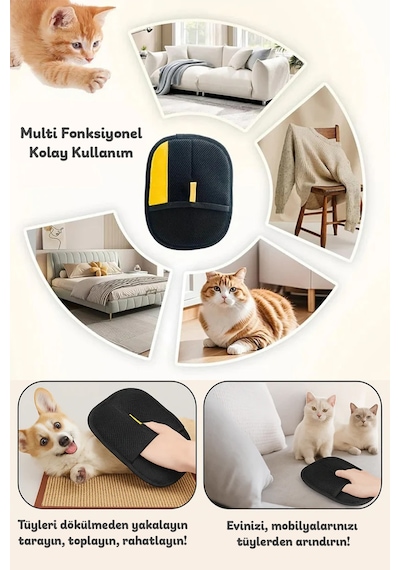 Teknetstore Evcil Hayvan Tüy Toplama Eldiveni & Kedi Köpek Silikon Masaj Tarağı 2'li Set