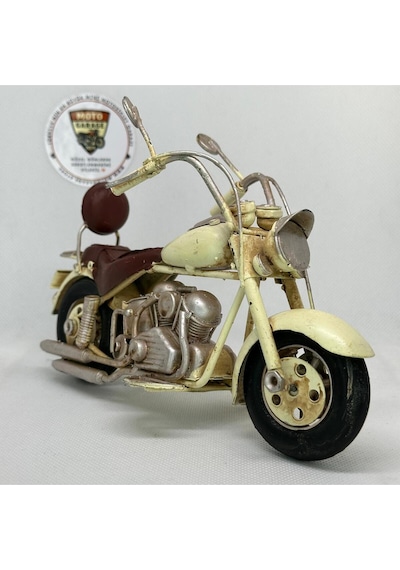 El Yapımı Krem Chopper/cruiser Metal Motosiklet Biblosu Kahverengi Koltuklu & Sissy Barlı