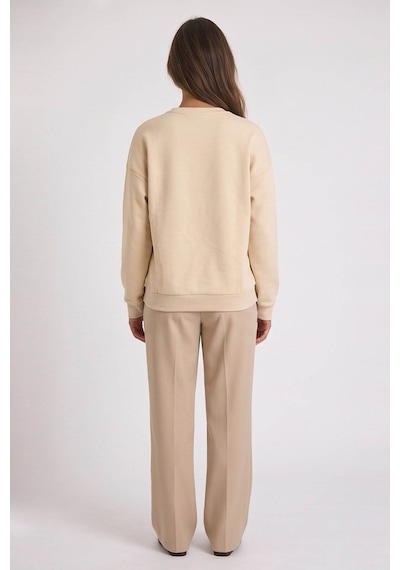 Fashion Friends Taşlı Bej Kadın Sweatshirt 26k0228k1