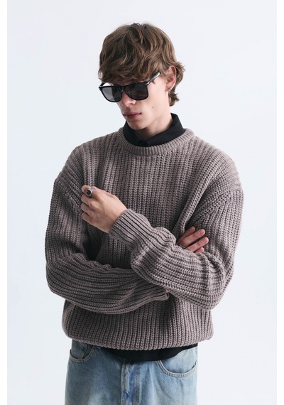 Vamos Oversize Basic Triko Kazak Bej Melanj Vamos Oversize Basic Triko Kazak Bej Melanj