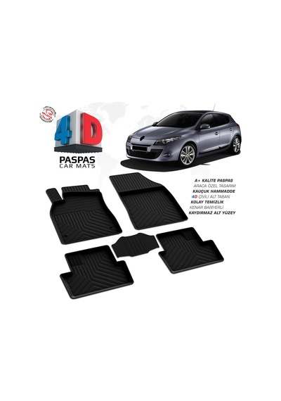 Renault Megane 3 4d Araca Özel Havuzlu Kauçuk Paspas 2010-2016
