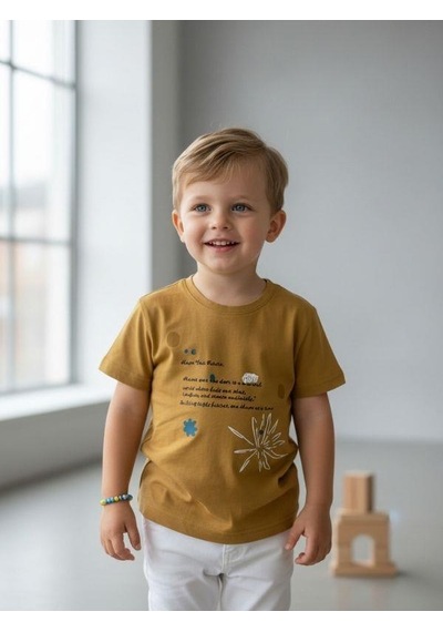Zekids Erkek Bebek Pamuklu Baskılı T-shirt-16931 Sarı