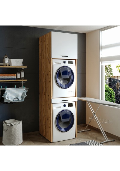 Çamaşır Ve Kurutma Makinesi Dolabı+Üst Dolabı 67X240 Cm A.Çam-Byz Atlantik Çam - Beyaz Çamaşır Ve Kurutma Makinesi Dolabı+Üst Dolabı 67X240 Cm A.Çam-Byz Atlantik Çam - Beyaz