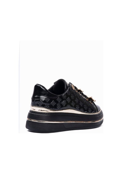 Mubiano Kadın Sneaker Gold Yıldız Detaylı Kalın Tabanlı Spor Ayakkabı Veronica Siyah Siyah