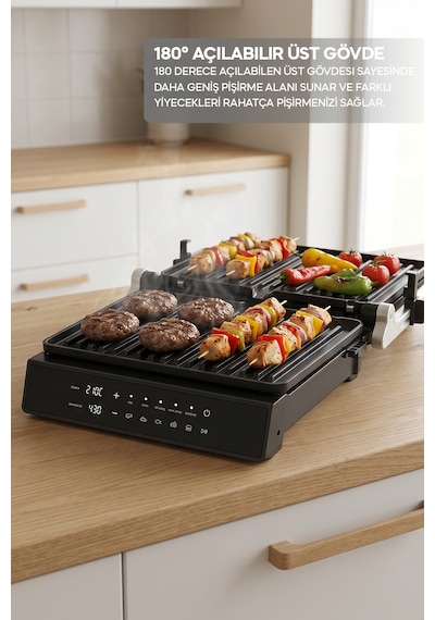 Sinbo SSM-2596 2000 W Dijital Ekranlı Sıcaklık Ve Zaman Göstergeli Döküm Plakalı Izgara Ve Tost Makinesi