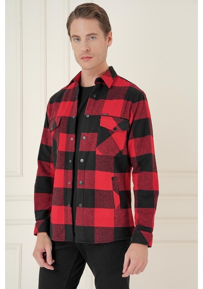 Efor G 1579 Slim Fit Kırmızı-siyah Klasik Gömlek Kırmızı - Siyah