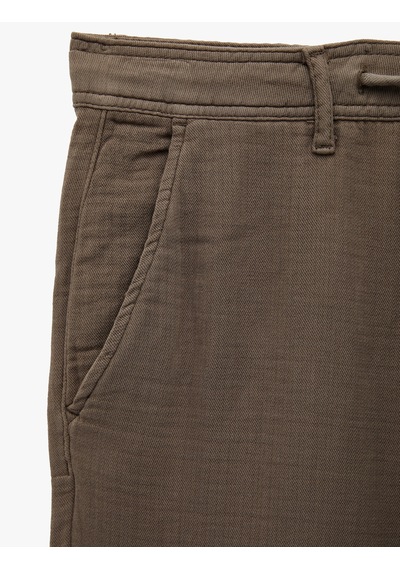 Koton Pamuklu Cepli Straight Fit Beli Bağcıklı Düğmeli Pantolon Vizon 6sam40018hw