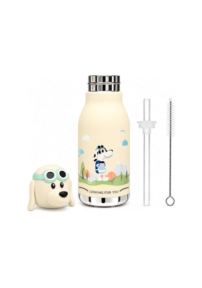 Koı Bej Köpek 500 Ml Paslanmaz Çelik-pipetli Çocuk Termosu Ve Suluk Bej Bej