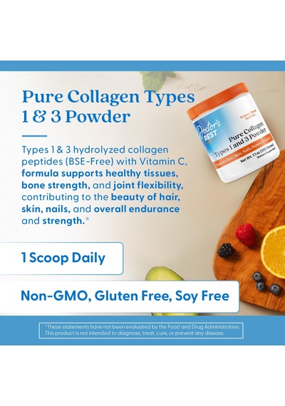 Doctor's Best Pure Collagen Types 1 & 3 Promotes Healthy Skin Hair & Nails Bone & Joint Support 200 G Aromasız