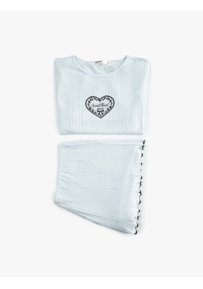 Koton Modal Kumaş Kısa Kollu Bisiklet Yaka Şortlu Pijama Takımı Açık Mavi 6slk40135mk