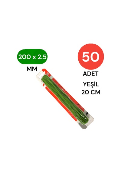 Tek-iş Plastik Kablo Bağı Klipsi Cırt Kelepçe 200 Mm X 2.5 Mm Yeşil 50 Adet