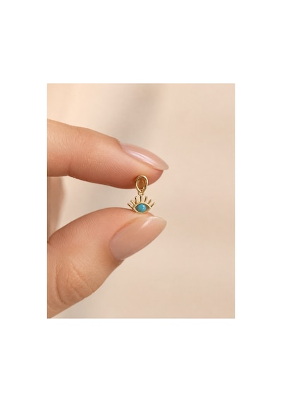 14 Ayar Altın Göz Figürlü Mavi Taşlı Minimal Kolye Ucu 8x5,5 Mm