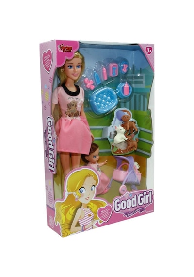 Good Girl Anne Kız Pet Shop Oyun Seti - 29 Cm Oyuncak Bebek, Yavru Köpekler Ve Pusetli Evcilik Seti Sarışın