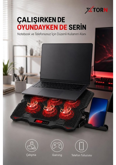 Torn Laptop Soğutucu 6 Fanlı Lcd Kontrol Panel Ayarlanabilir Dizüstü Bilgisayar Soğutma Fanı