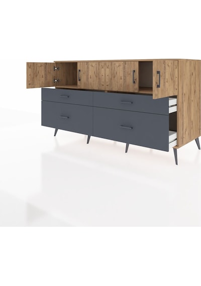 Kronos Konsol 2 Raflı 4 Çekmeceli 4 Kapaklı 176x59x99 Çam-çam/ant Çam-çam/antrasit