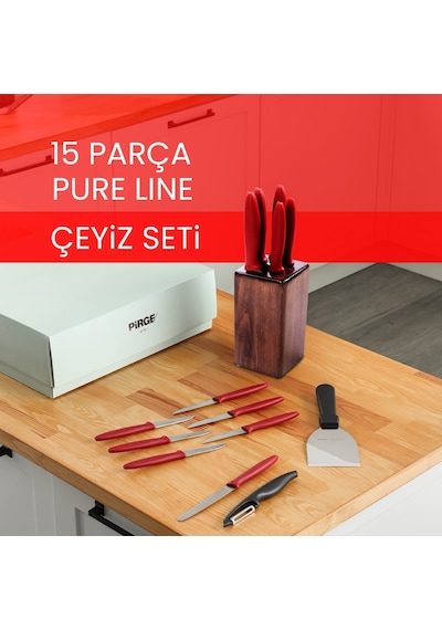 Pirge Çeyizlik Bıçak Seti Pure Line - 15 Parça Bordo
