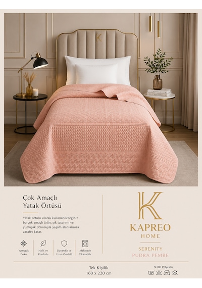 Kapreo Home Çok Amaçlı Tek Kişilik Yatak Örtüsü 160 X 220 Ekru - Açık Khve