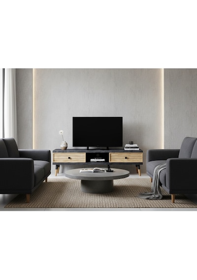 Mobenta Stria Tv, Doğal Masif Ahşap Tv Ünitesi 2 Çekmeceli 1 Raflı - 120 Cm An Bz Antrasit Mobenta Stria Tv, Doğal Masif Ahşap Tv Ünitesi 2 Çekmeceli 1 Raflı - 120 Cm An Bz Antrasit