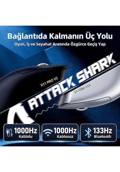 Attack Shark X11 Pro V2 Tft Ekranlı Şarj Standlı Kablosuz Oyuncu Faresi Standart