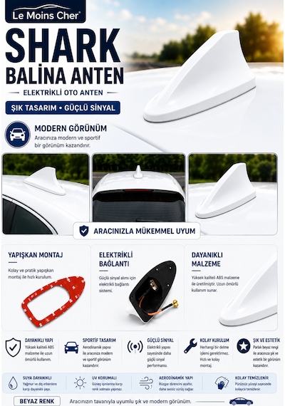 Hyundai Accent Blue Prime Elektrikli Oto Shark Balina Anten Beyaz Balık Sırtı Yapışkanlı