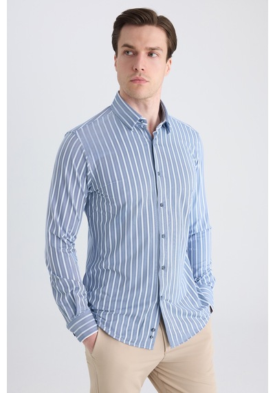 Twn Slim Fit Lacivert Çizgi Baskılı Gömlek 5ec02ad09259m Çok Renkli